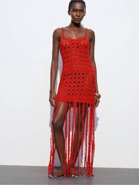 Women’s Crochet sheer red dress